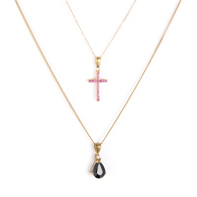 Lot 712 - TWO 9 CARAT GOLD GEM-SET PENDANT NECKLACES