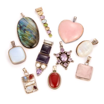 Lot 689 - A COLLECTION OF SILVER GEMSTONE PENDANTS