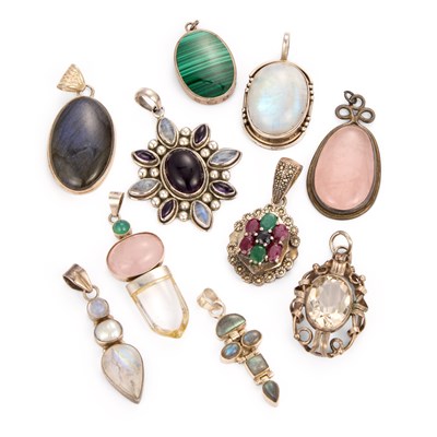 Lot 729 - A COLLECTION OF SILVER GEMSTONE PENDANTS