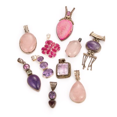 Lot 675 - A COLLECTION OF SILVER GEMSTONE PENDANTS