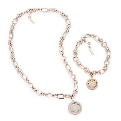 Lot 662 - A MONT BLANC SILVER AND DIAMOND NECKLACE AND BRACELET SET
