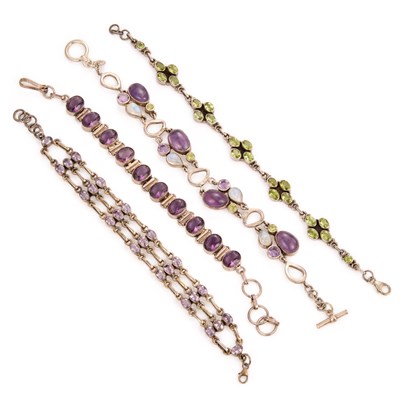 Lot 708 - FOUR SILVER GEMSTONE BRACELETS