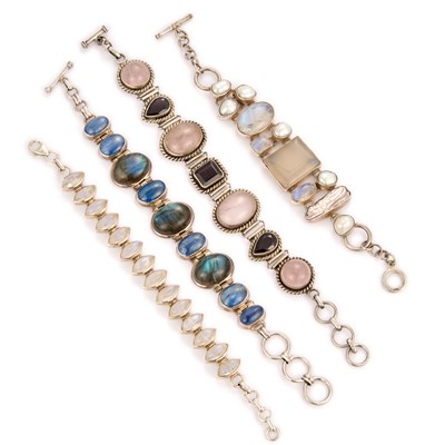 Lot 698 - FOUR SILVER GEMSTONE BRACELETS