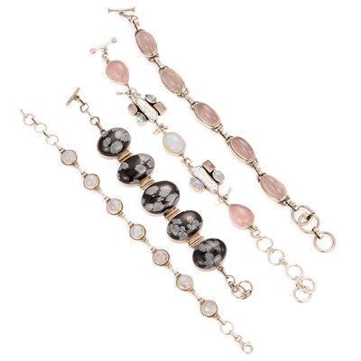Lot 709 - FOUR SILVER GEMSTONE BRACELETS