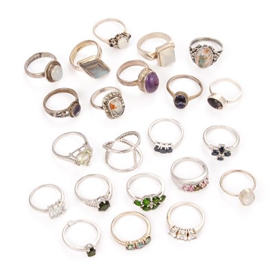 Lot 683 - A COLLECTION OF SILVER GEMSTONE RINGS