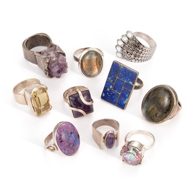Lot 685 - A COLLECTION OF SILVER GEMSTONE RINGS