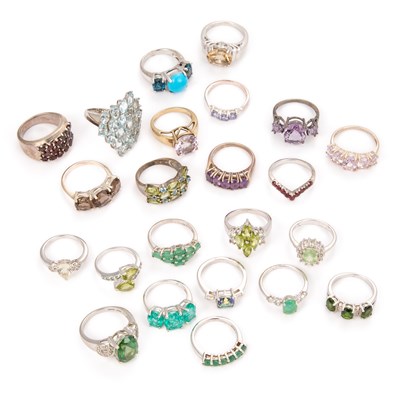 Lot 722 - A COLLECTION OF SILVER GEMSTONE RINGS