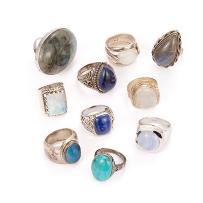 Lot 701 - A COLLECTION OF SILVER GEMSTONE RINGS