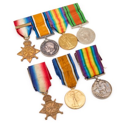 Lot 35 - TWO FIRST WORLD WAR MEDAL TRIOS