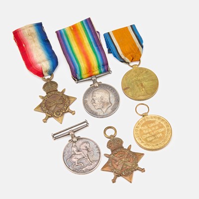 Lot 40 - TWO FIRST WORLD WAR MEDAL TRIOS