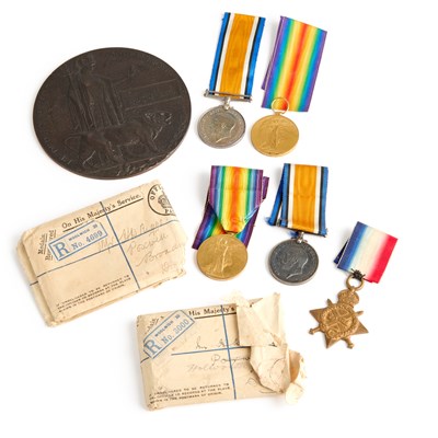 Lot 42 - TWO FIRST WORLD WAR CASUALTY MEDAL GROUPS