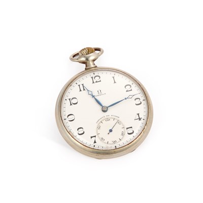 Lot 615 - AN OMEGA OPEN FACED POCKET WATCH