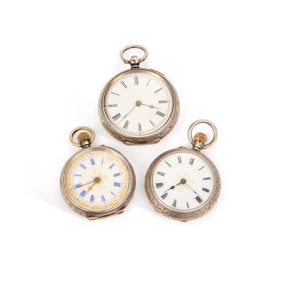 Lot 599 - THREE SILVER FOB WATCHES