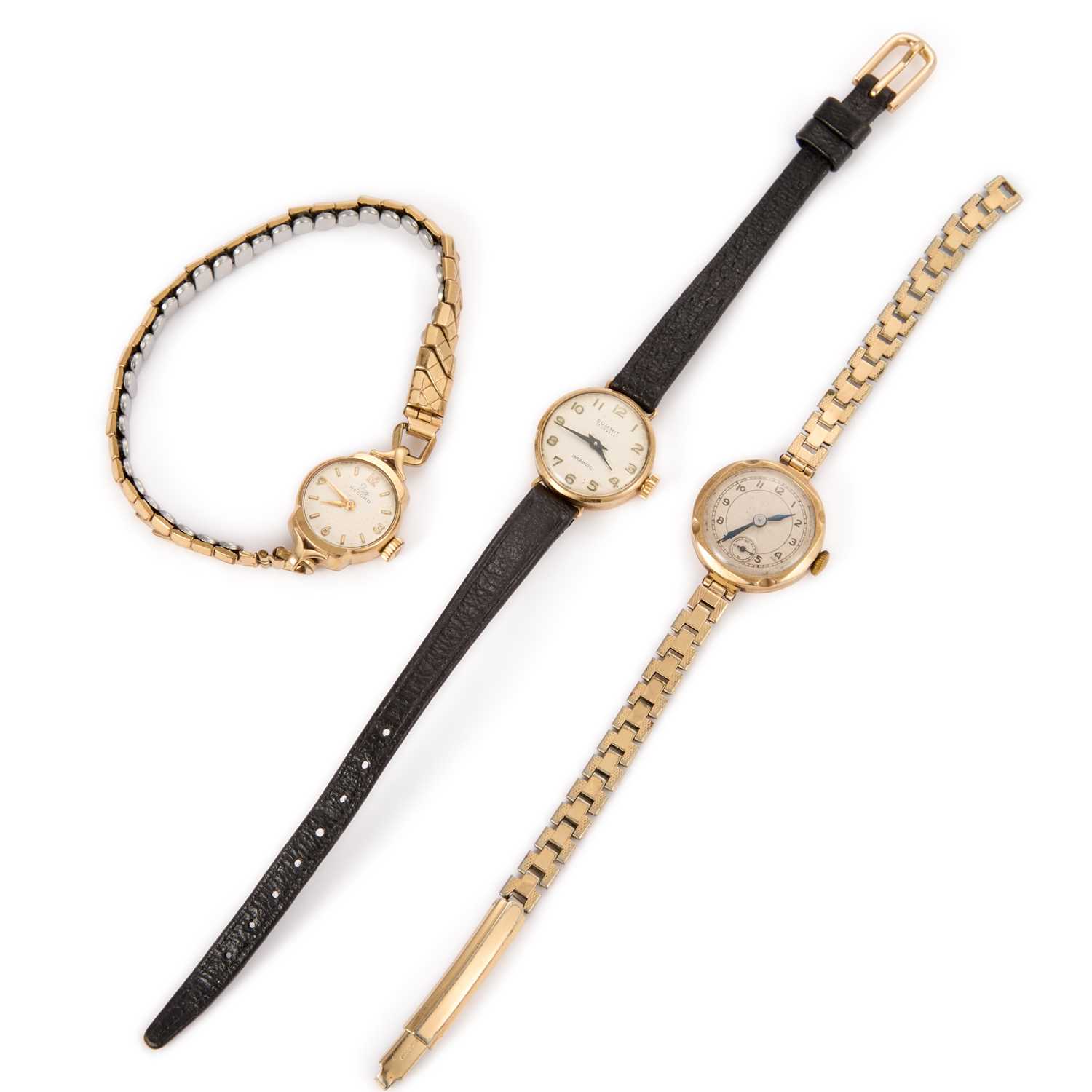 Lot 805 - THREE 9CT GOLD LADY'S WATCHES