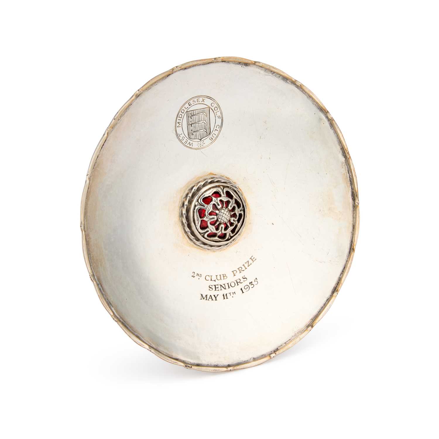 Lot 333 - OMAR RAMSDEN, AN ARTS AND CRAFTS SILVER AND ENAMEL DISH