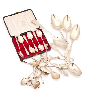 Lot 208 - A COLLECTION OF SILVER FLATWARE, GEORGE II AND LATER