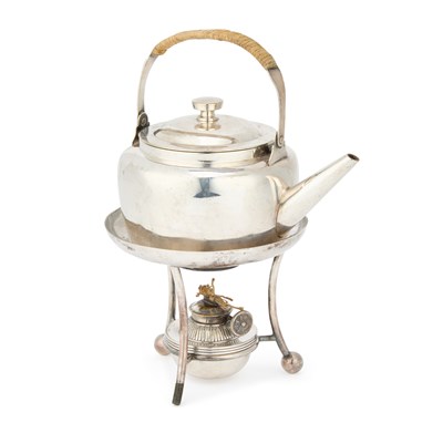 Lot 194 - AN ARTS AND CRAFTS ELECTROPLATED TEA KETTLE