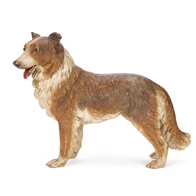 Lot 139 - AN AUSTRIAN PAINTED TERRACOTTA MODEL OF A ROUGH COLLIE