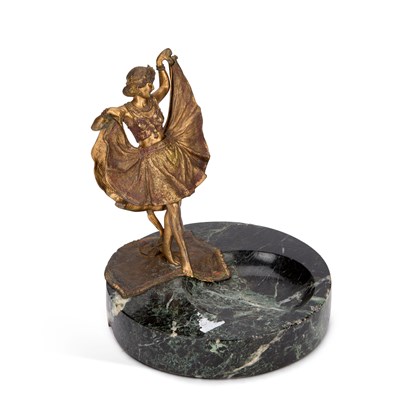 Lot 822 - AN AUSTRIAN COLD PAINTED BRONZE AND MARBLE EROTIC VIDE POCHE, POSSIBLY BY BERGMANN