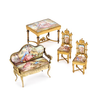 Lot 785 - A VIENNA STYLE ENAMELLED MINIATURE SALON SUITE
