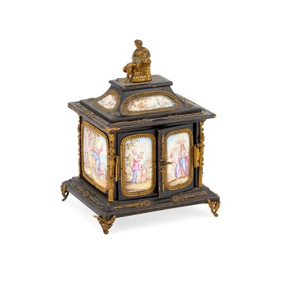 Lot 756 - A SMALL VIENNESE ENAMEL TABLE CABINET
