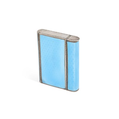 Lot 410 - A GEORGE V SILVER AND BLUE GUILLOCHÉ ENAMEL MINAUDIÈRE OR VANITY CASE