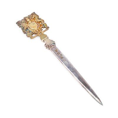 Lot 331 - AN ELIZABETH II PARCEL-GILT SILVER LETTER OPENER