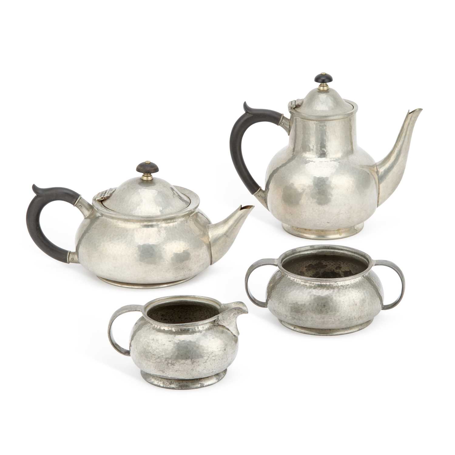 Lot 245 - A LIBERTY & CO TUDRIC PEWTER FOUR-PIECE TEA SERVICE