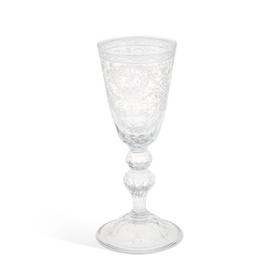 Lot 92 - A LARGE 19TH CENTURY ENGRAVED GLASS GOBLET