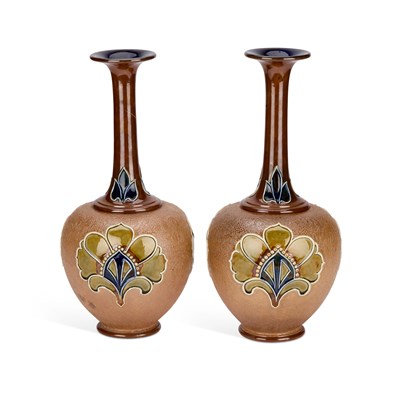 Lot 180 - A PAIR OF DOULTON & SLATERS STONEWARE VASES