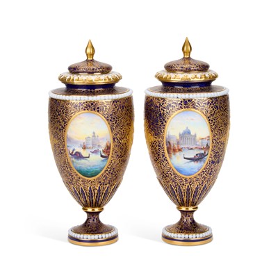 Lot 141 - A PAIR OF ROYAL WORCESTER VASES, HARRY DAVIS