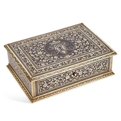 Lot 992 - AN ANGLO-INDIAN IVORY AND BONE INLAID BOX, 19TH CENTURY