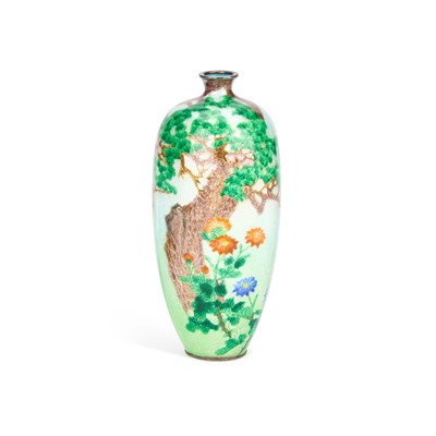 Lot 591 - A JAPANESE GINBARI CLOISONNÉ VASE, MEIJI PERIOD