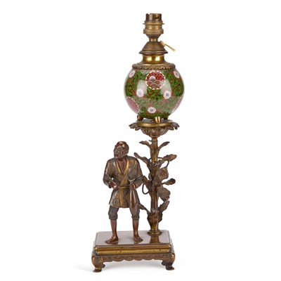 Lot 603 - A JAPANESE BRONZE LAMP, MEIJI PERIOD