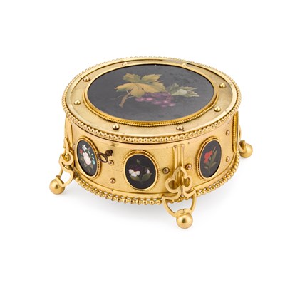 Lot 160 - A 19TH CENTURY GILT-METAL AND PIETRA DURA JEWELLERY CASKET