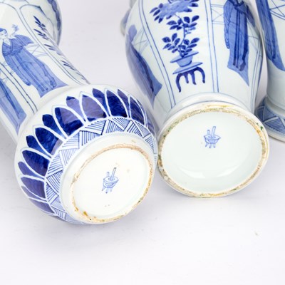 Lot 730 - A GROUP OF FIVE BLUE AND WHITE 'FIGURAL' PORCELAIN VASES