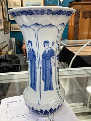 Lot 730 - A GROUP OF FIVE BLUE AND WHITE 'FIGURAL' PORCELAIN VASES
