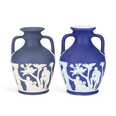 Lot 145 - TWO WEDGWOOD PORTLAND VASES, C.1900