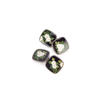 Lot 736 - A PAIR OF JAPANESE CLOISONNÉ ENAMEL DOUBLE CUFFLINKS, ANDO JUBEI COMPANY MARK, MEIJI PERIOD