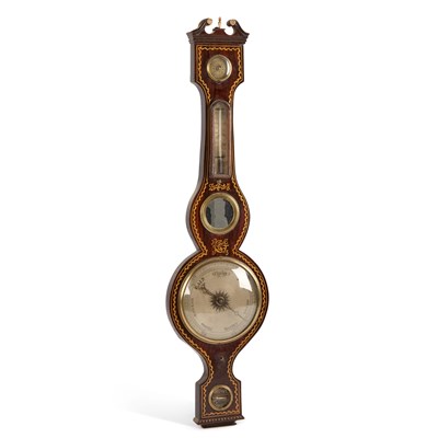 Lot 955 - A 19TH CENTURY PAINTED FAUX ROSEWOOD BANJO BAROMETER