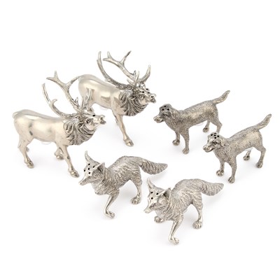 Lot 202 - THREE PAIRS OF SILVER-PLATED ANIMAL SALTS AND PEPPERS