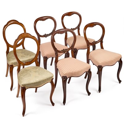 Lot 1066 - SIX VICTORIAN MAHOGANY BALLOON BACK DINING CHAIRS