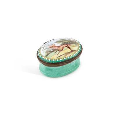 Lot 790 - A BILSTON ENAMEL PATCH BOX, 18TH CENTURY