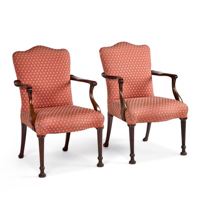 Lot 1169 - A PAIR OF 19TH CENTURY MAHOGANY AND UPHOLSTERED ARMCHAIRS