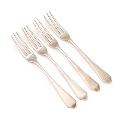 Lot 403 - A SET OF FOUR VICTORIAN SCOTTISH SILVER THREE-PRONG FORKS