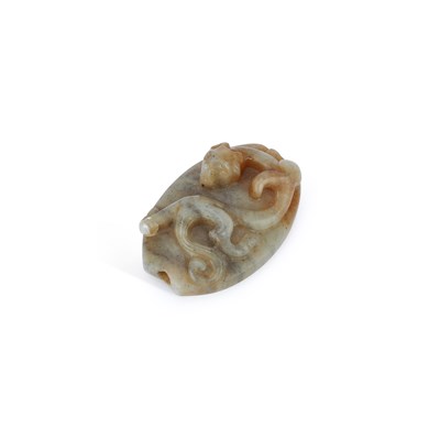 Lot 548 - A CHINESE GREY JADE ‘CHILONG’ PENDANT