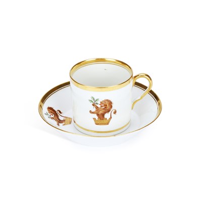 Lot 127 - A COALPORT CRESTED COFFEE CAN AND SAUCER