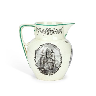 Lot 195 - AN ENGLISH CREAMWARE ACT OF UNION HARVEST JUG