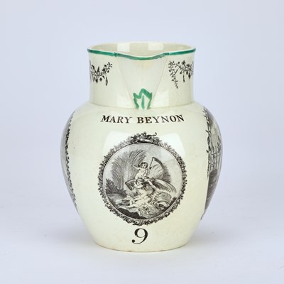 Lot 74 - AN ENGLISH CREAMWARE ACT OF UNION HARVEST JUG