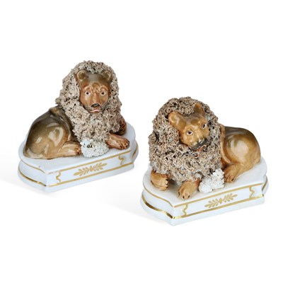 Lot 247 - A PAIR OF STAFFORDSHIRE LION & LAMB GROUPS